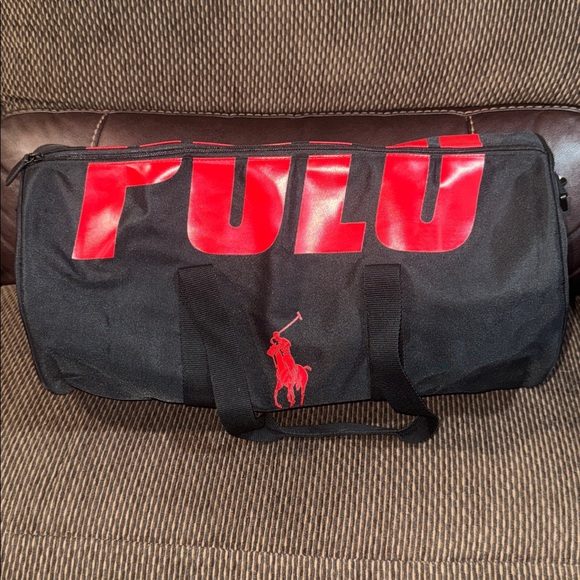 Ralph Lauren Duffle Travel Bag Black Red Shoulder Strap